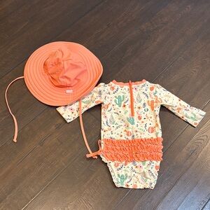 Ruffle Butts Orange and White Kids Swim One Piece